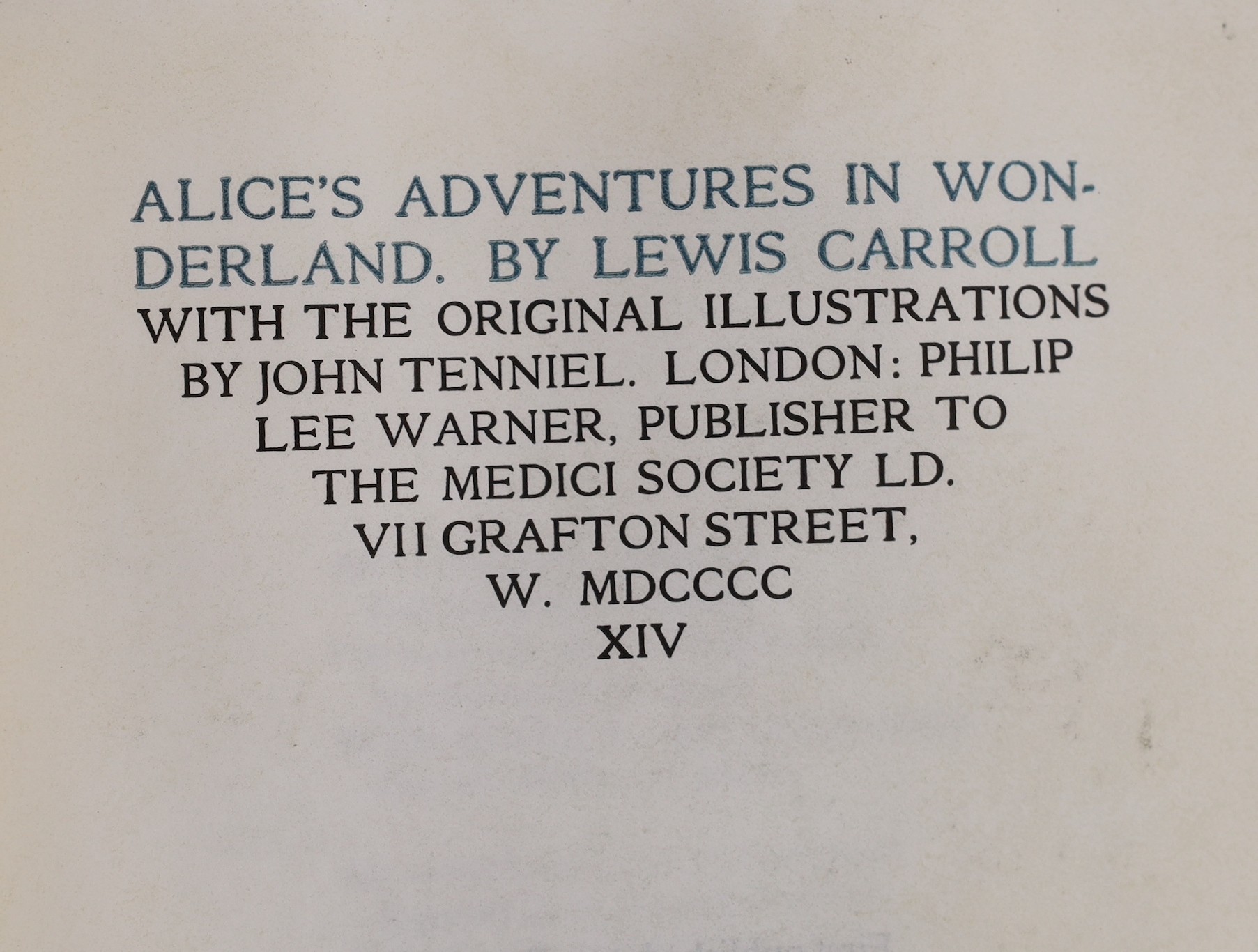 [Dodgson, Rev. Charles Lutwidge] - Alice's Adventures in Wonderland. By Lewis Carroll ... Limited Edition (of 1,000 numbered copies - but one of the additional only 12 printed on vellum). frontis and num. text illus (by